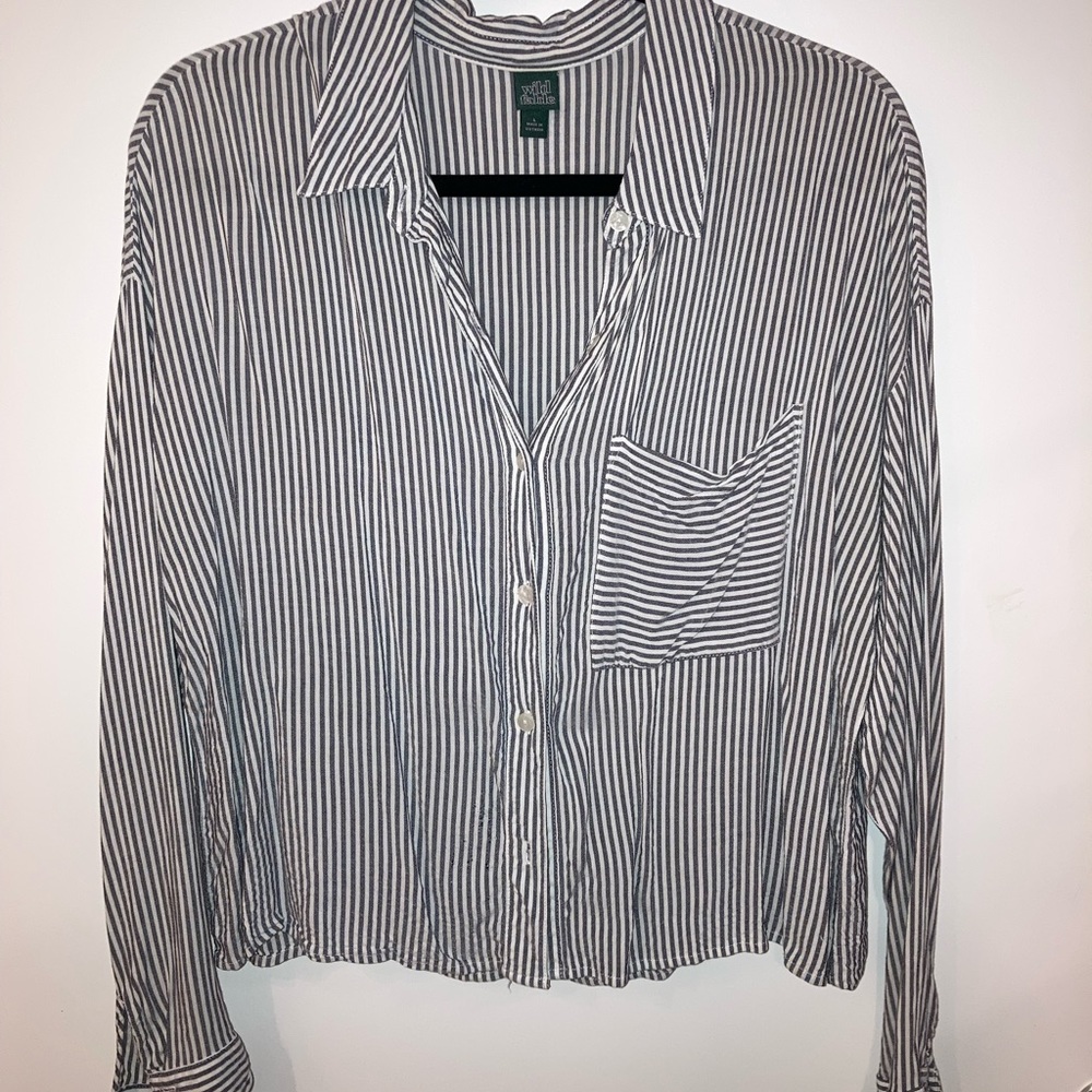Gray and White Striped Blouse